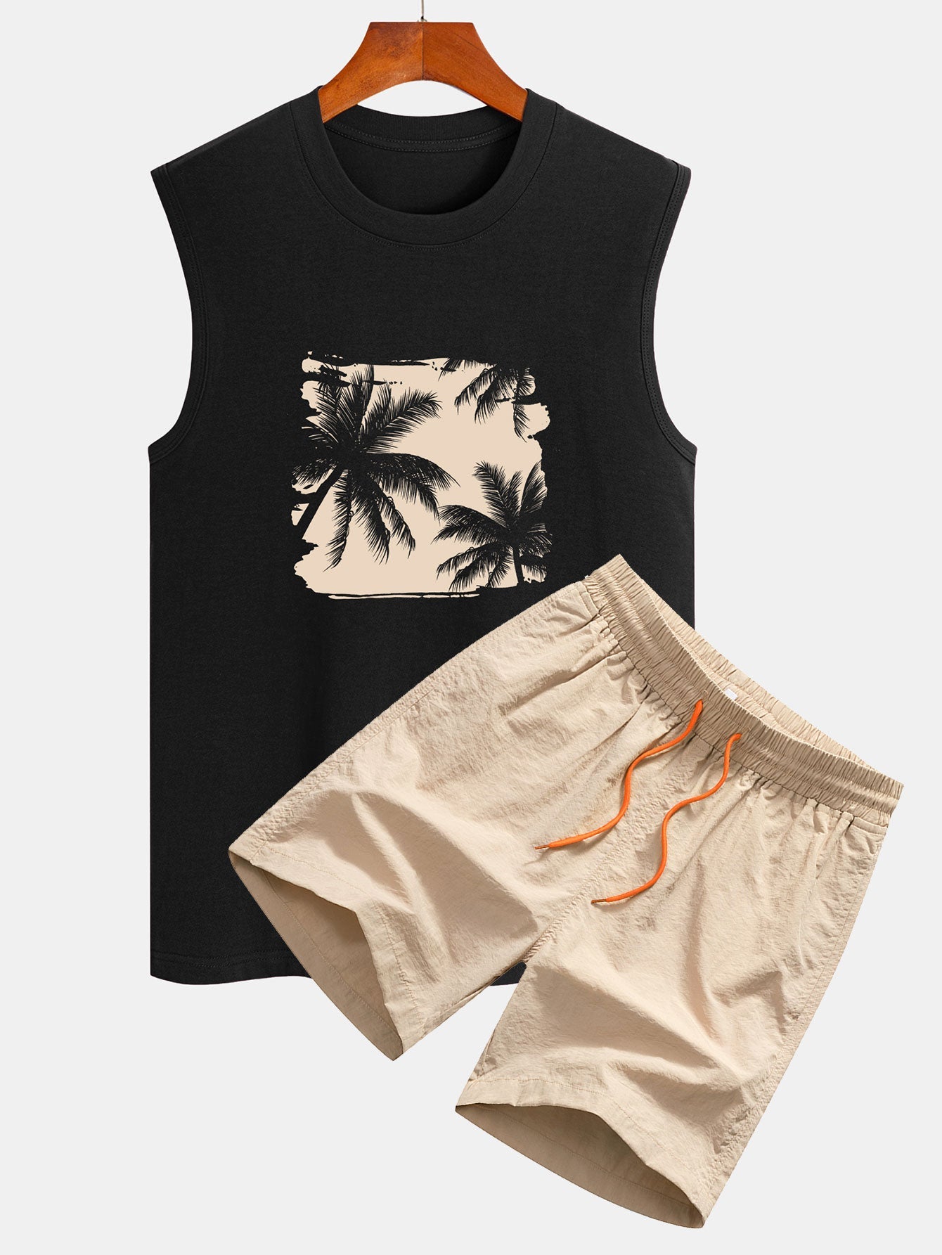 Ensemble t-shirt sans manches et short de bain imprimé palmier pour homme