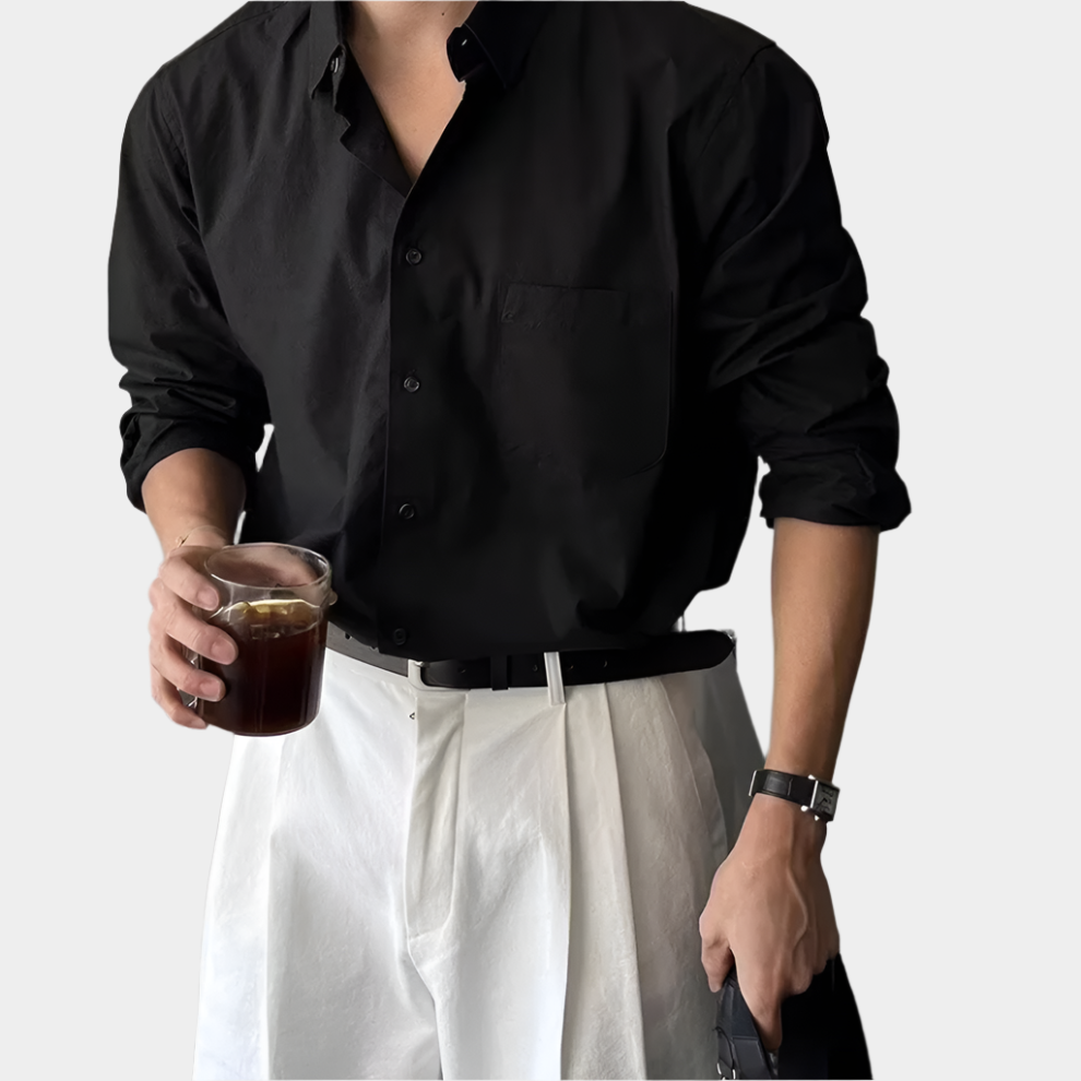 Chemise boutonnée froissée en coton et lin pour homme - Coupe respirante