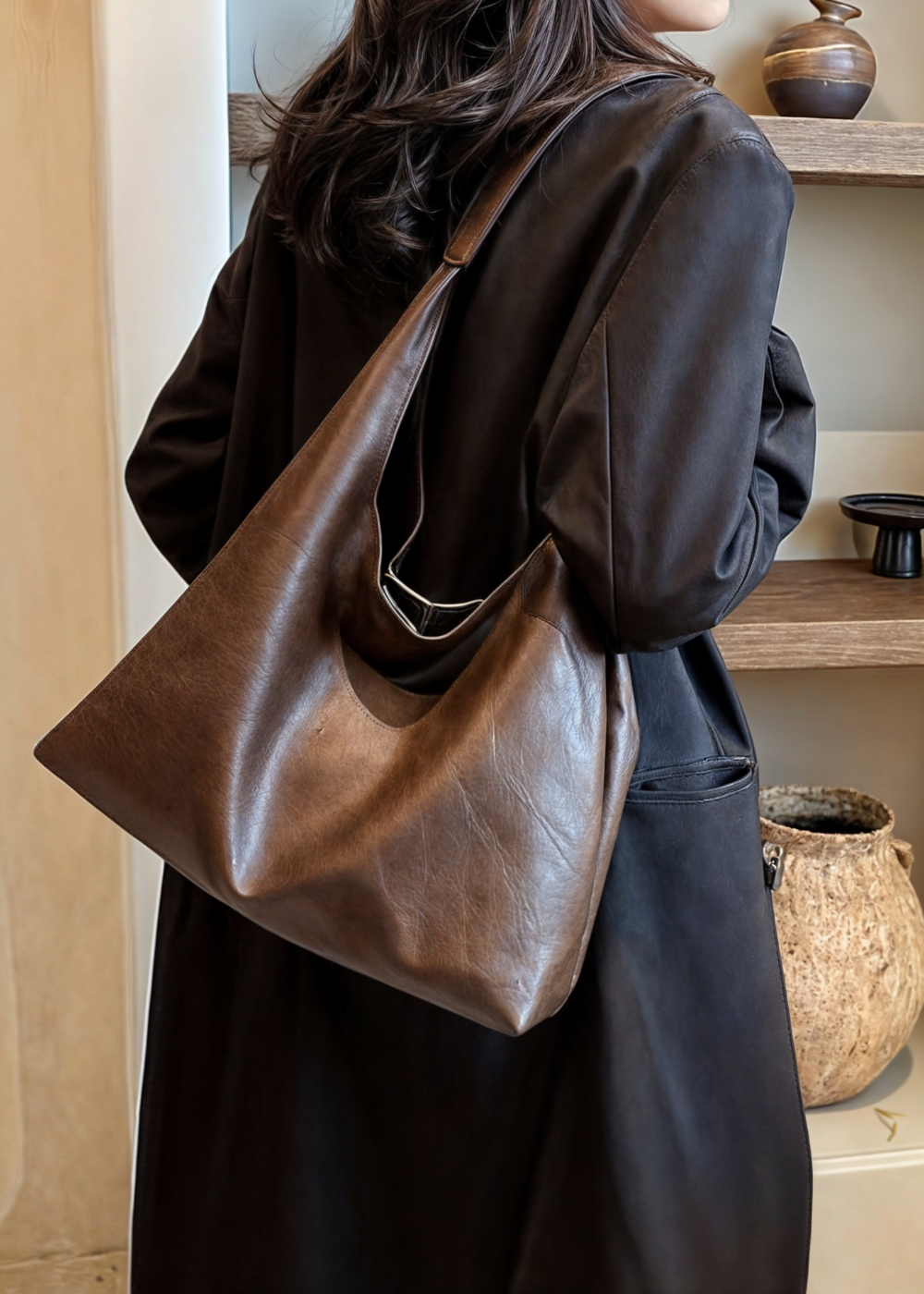 Grand sac à main pour femme – sac en cuir végétalien avec fermeture éclair 3