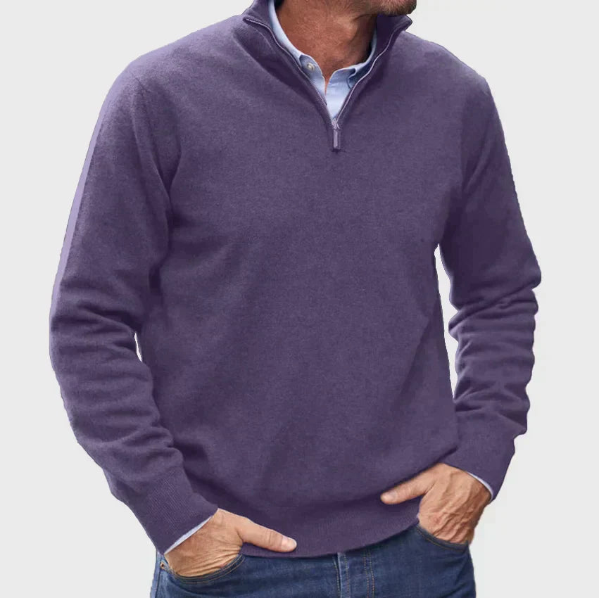 Pull zippé en cachemire italien – Élégance de luxe pour homme