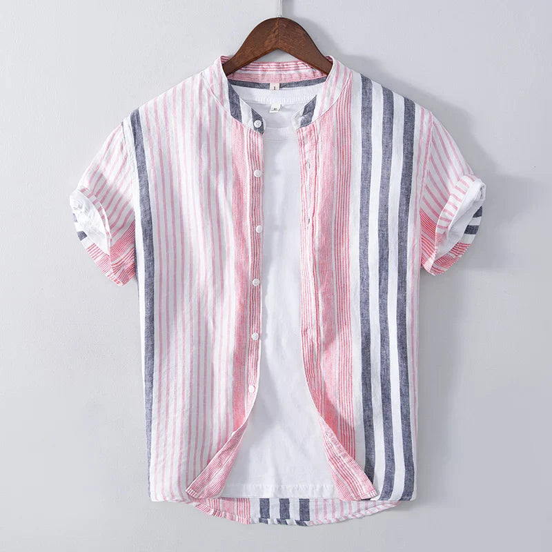 Chemise boutonnée en lin rayé – Chemise d'été légère pour homme