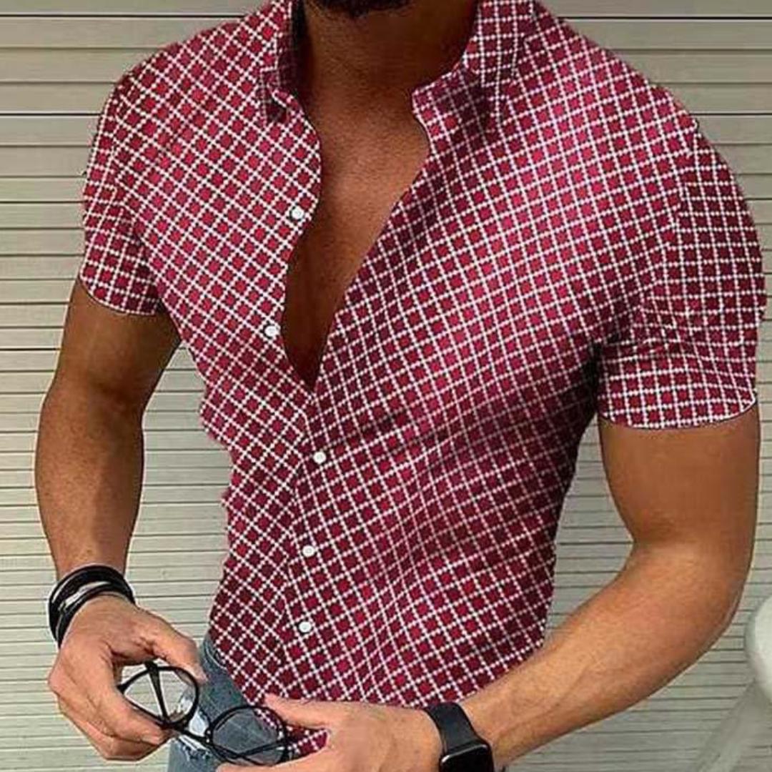 Hugues – Chemise à carreaux pour hommes, à manches courtes, alliant style décontracté et confort