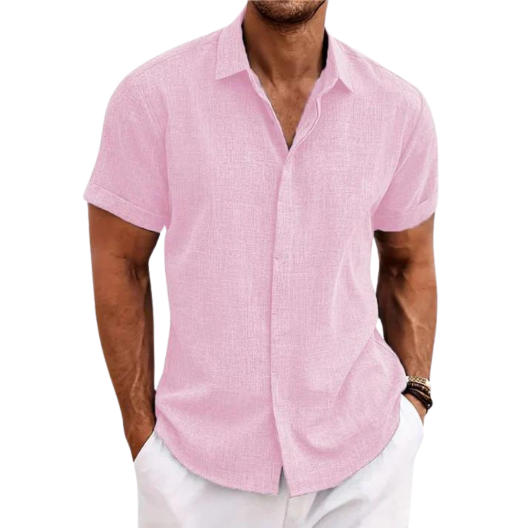 Inigo - Chemise décontractée en lin à manches courtes pour homme