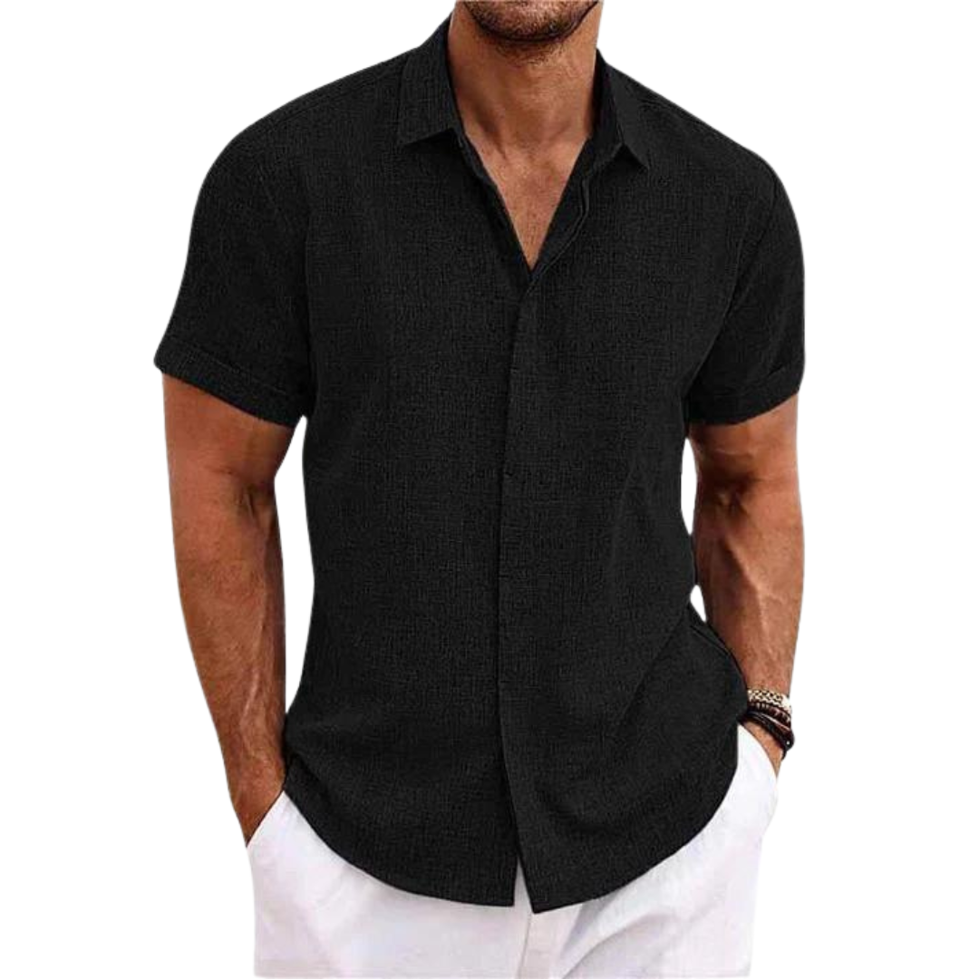 Inigo - Chemise décontractée en lin à manches courtes pour homme