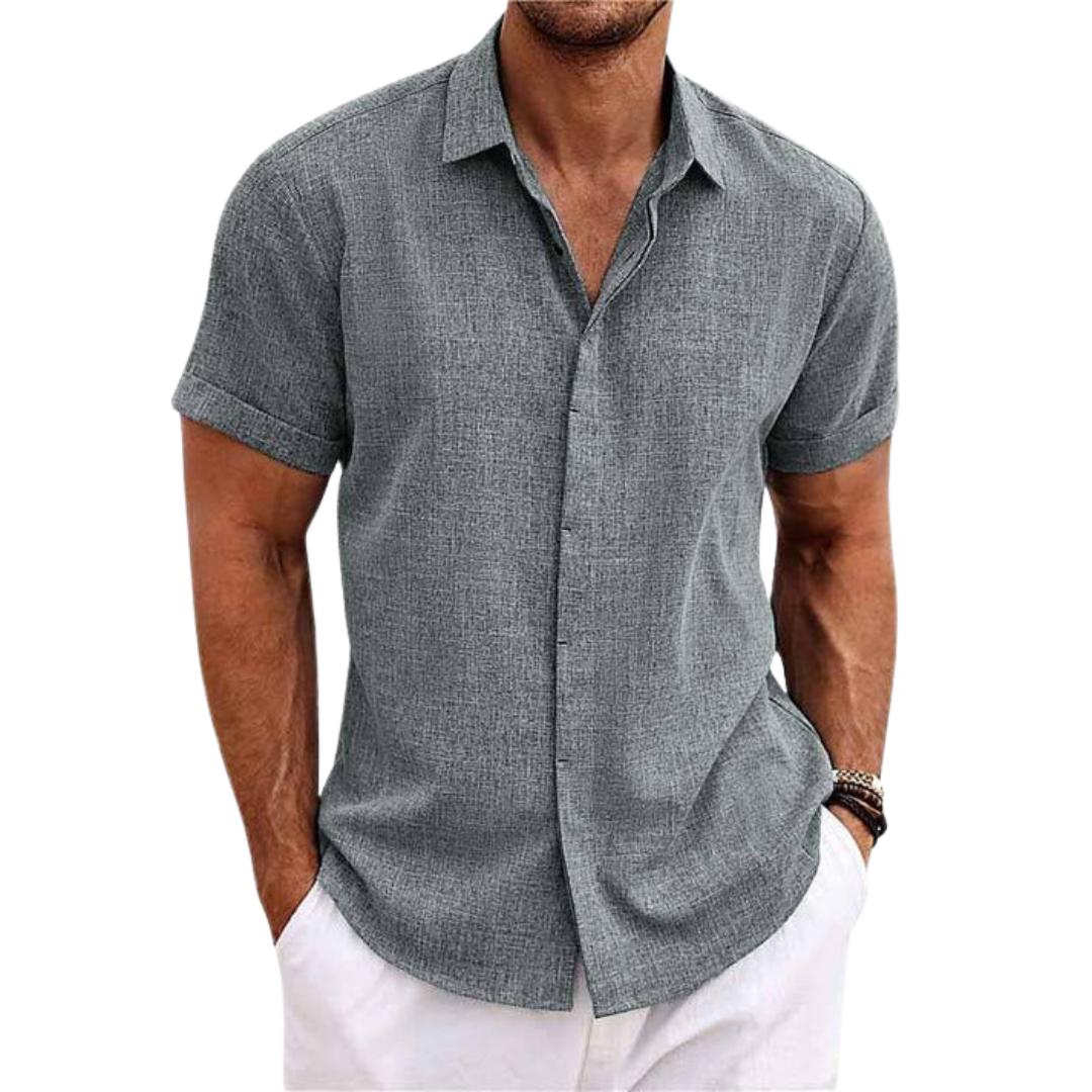 Inigo - Chemise décontractée en lin à manches courtes pour homme