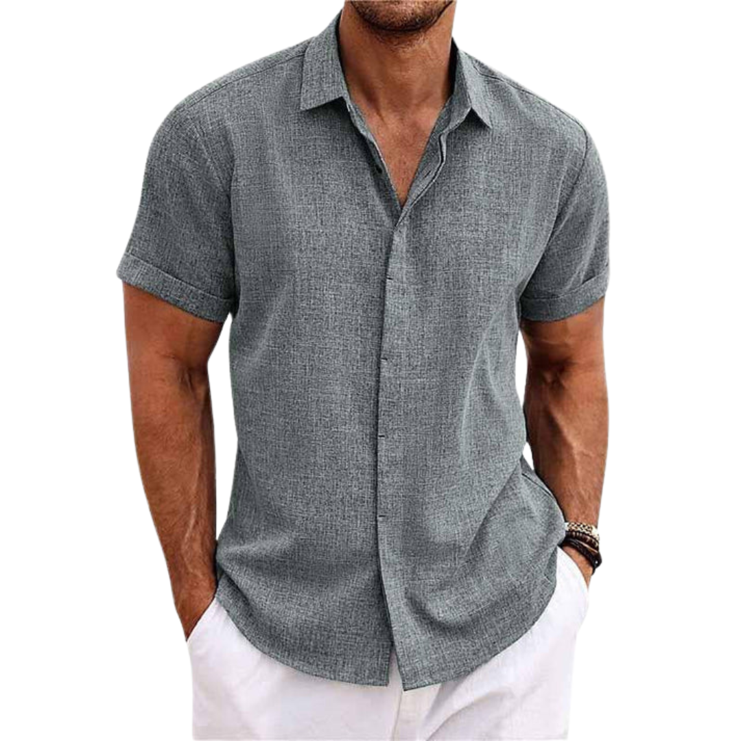 Inigo - Chemise décontractée en lin à manches courtes pour homme