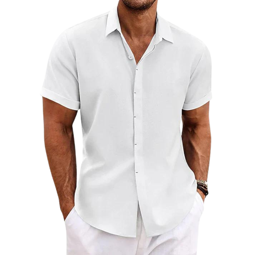 Inigo - Chemise décontractée en lin à manches courtes pour homme