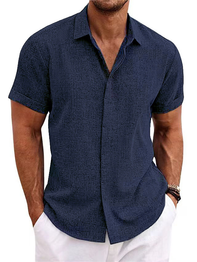 Inigo - Chemise décontractée en lin à manches courtes pour homme