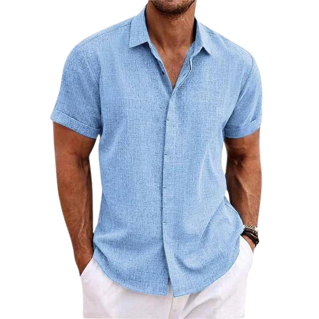 Inigo - Chemise décontractée en lin à manches courtes pour homme