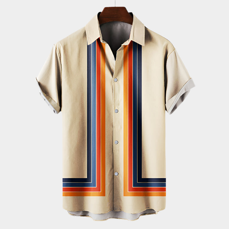 Chemise de vacances rétro à rayures anti-rides en rayonne de coton respirante