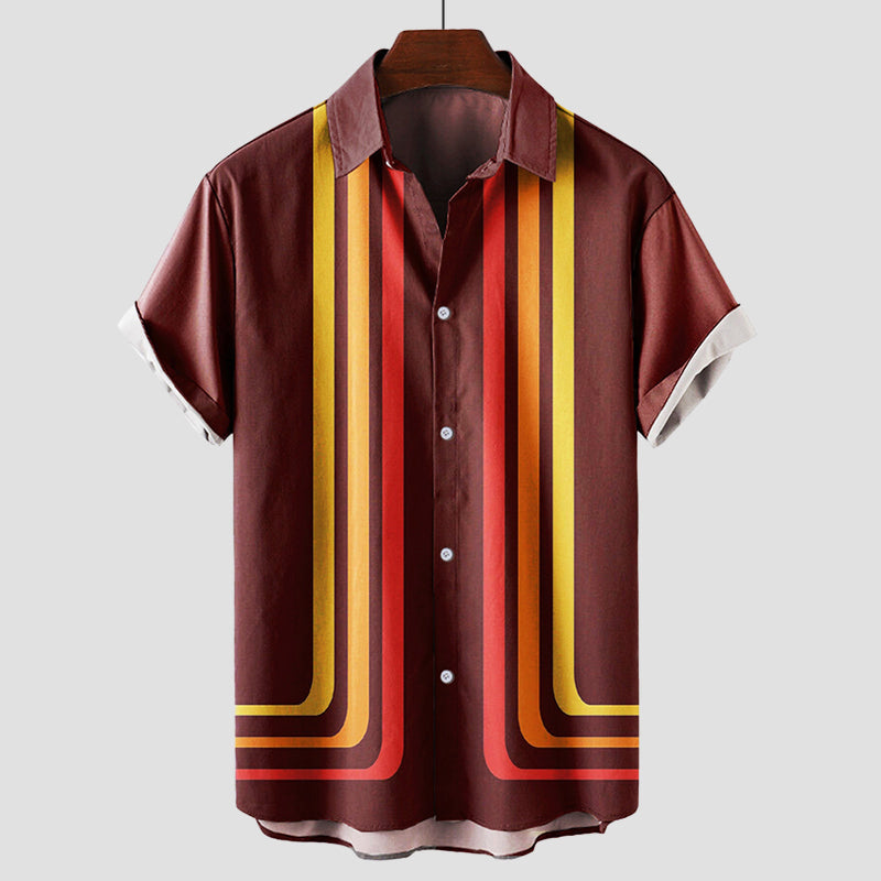 Chemise de vacances rétro à rayures anti-rides en rayonne de coton respirante