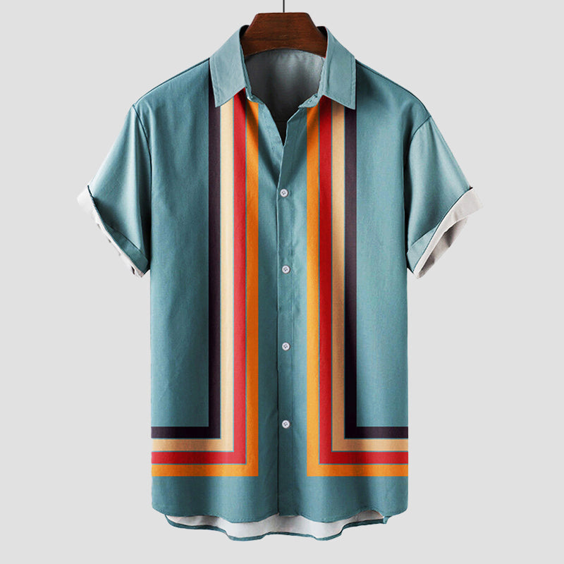 Chemise de vacances rétro à rayures anti-rides en rayonne de coton respirante