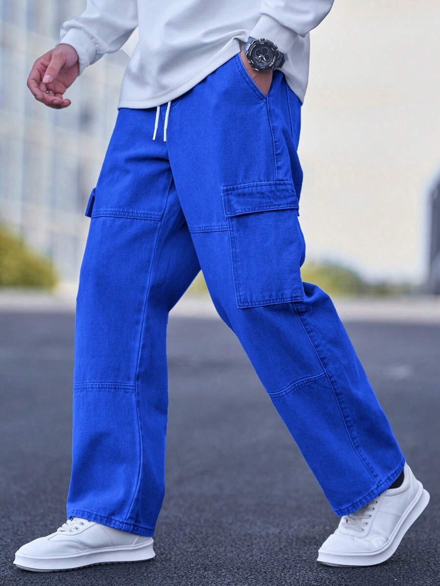 Jean cargo avec cordon de serrage à la taille – Pantalon ample pour homme