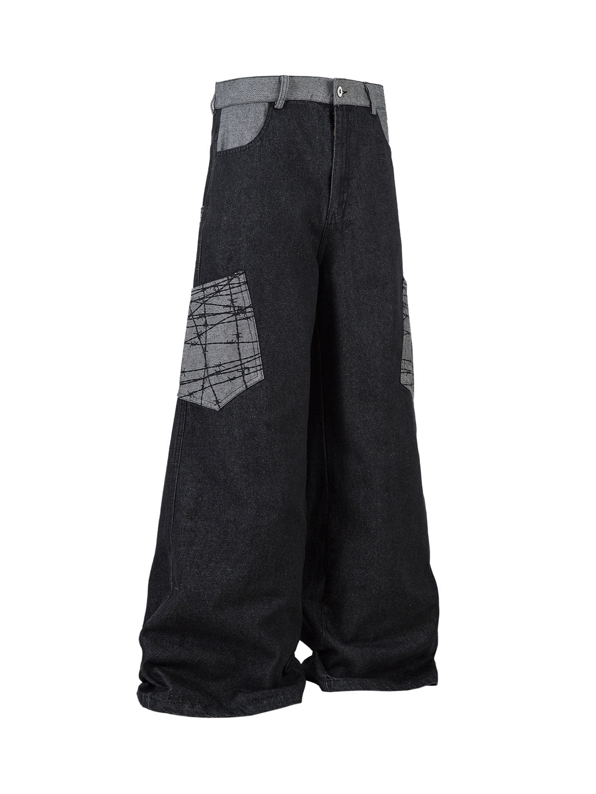 Jean large à poches plaquées - Pantalon ample taille haute pour homme