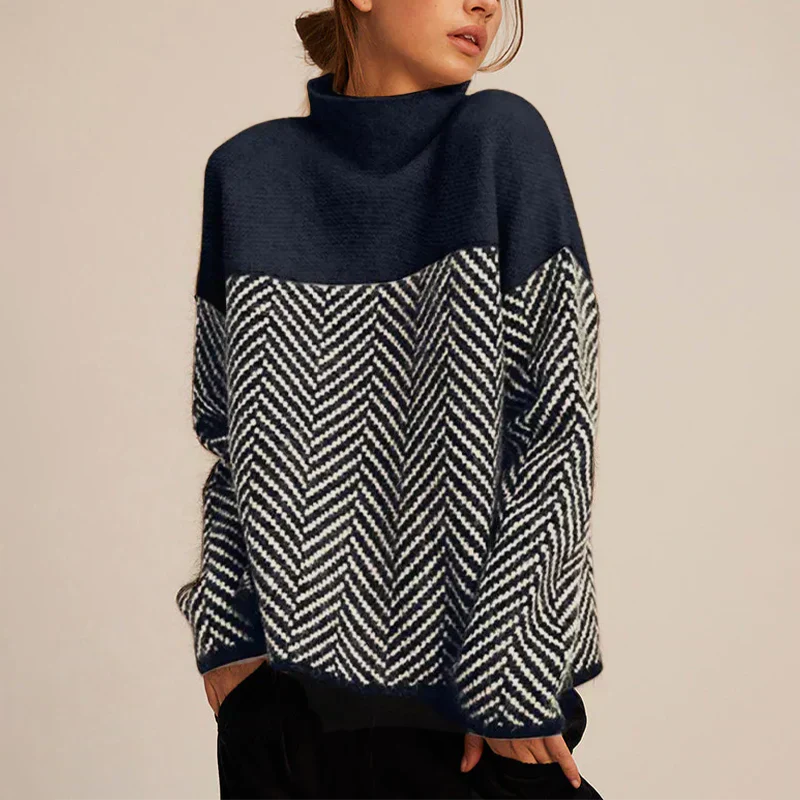 Liora | Pull tricoté à chevrons doux avec col montant - 1