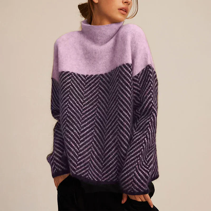 Liora | Pull tricoté à chevrons doux avec col montant - 3