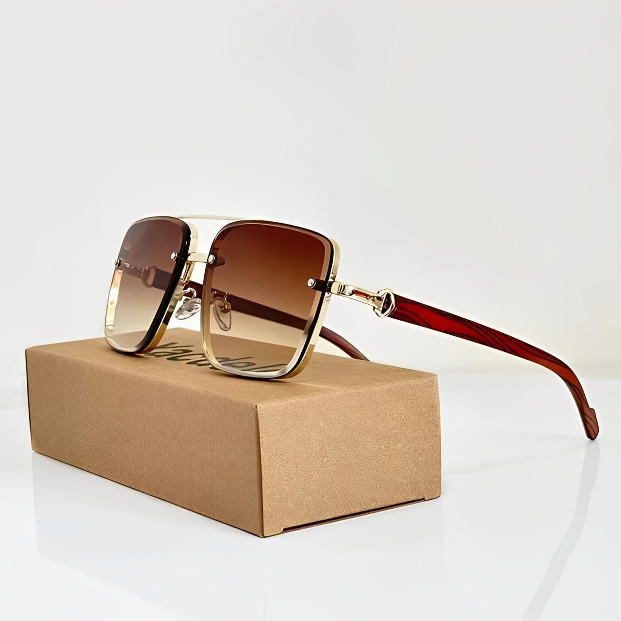 Lunettes de soleil rectangulaires emblématiques avec pont en métal – Style classique