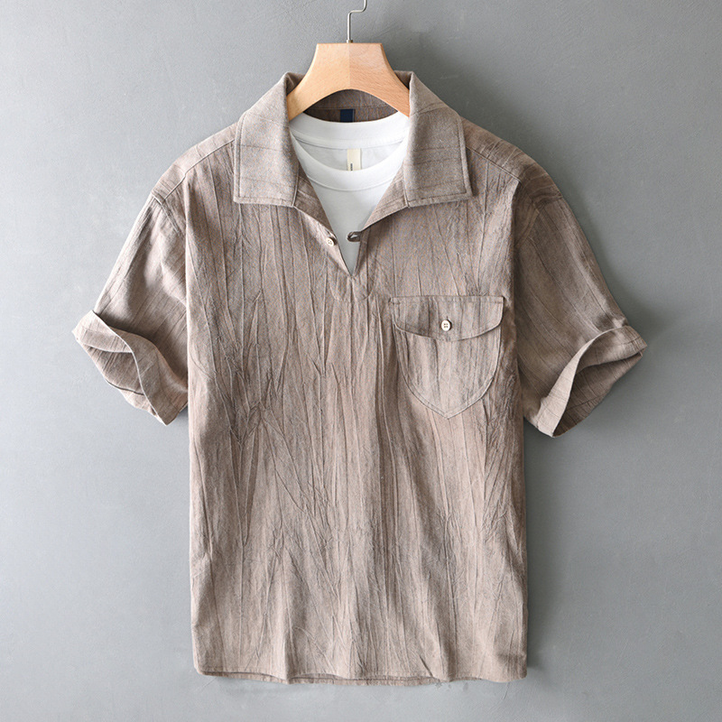 Chemise en lin texturé avec poche – Coupe décontractée et respirante