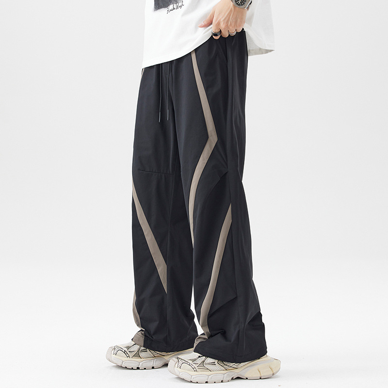 Pantalon droit à jambe large et taille ajustable avec cordons de serrage pour homme