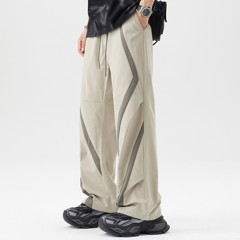 Pantalon droit à jambe large et taille ajustable avec cordons de serrage pour homme