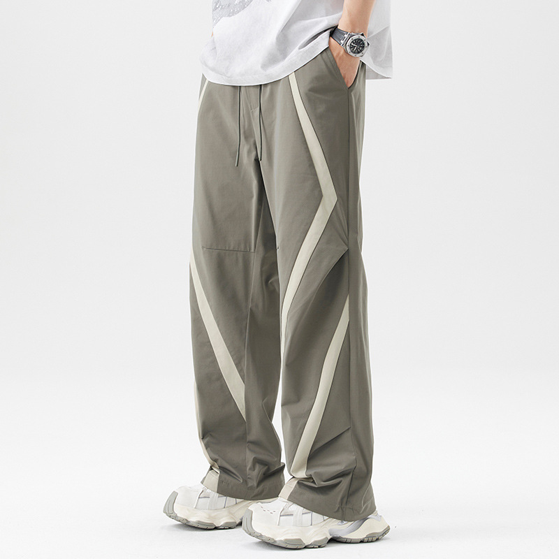 Pantalon droit à jambe large et taille ajustable avec cordons de serrage pour homme