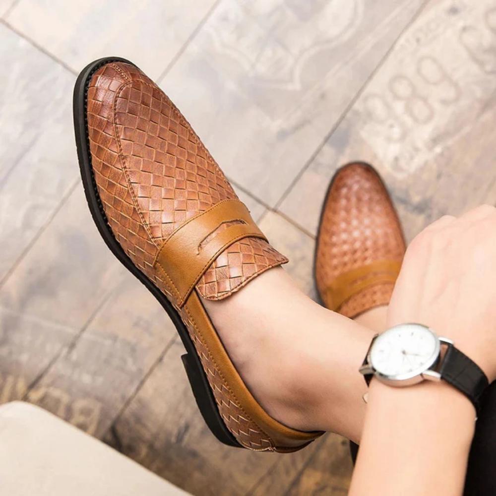 Mocassins décontractés en cuir – Design tissé italien pour homme