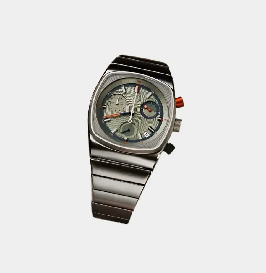 Montre chronographe à boîtier coussin – Bracelet en acier intégré pour homme