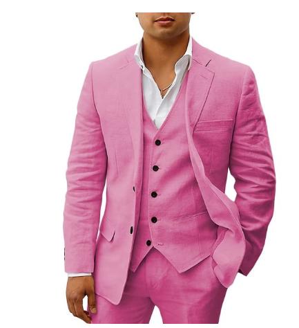 Narcisse – Ensemble 3 pièces en lin pour homme, veste de costume élégante, gilet et pantalon