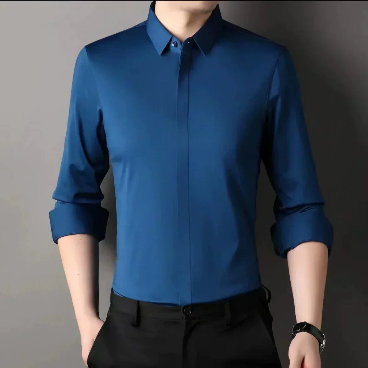 Chemise infroissable en coton mercerisé – Coupe slim pour homme