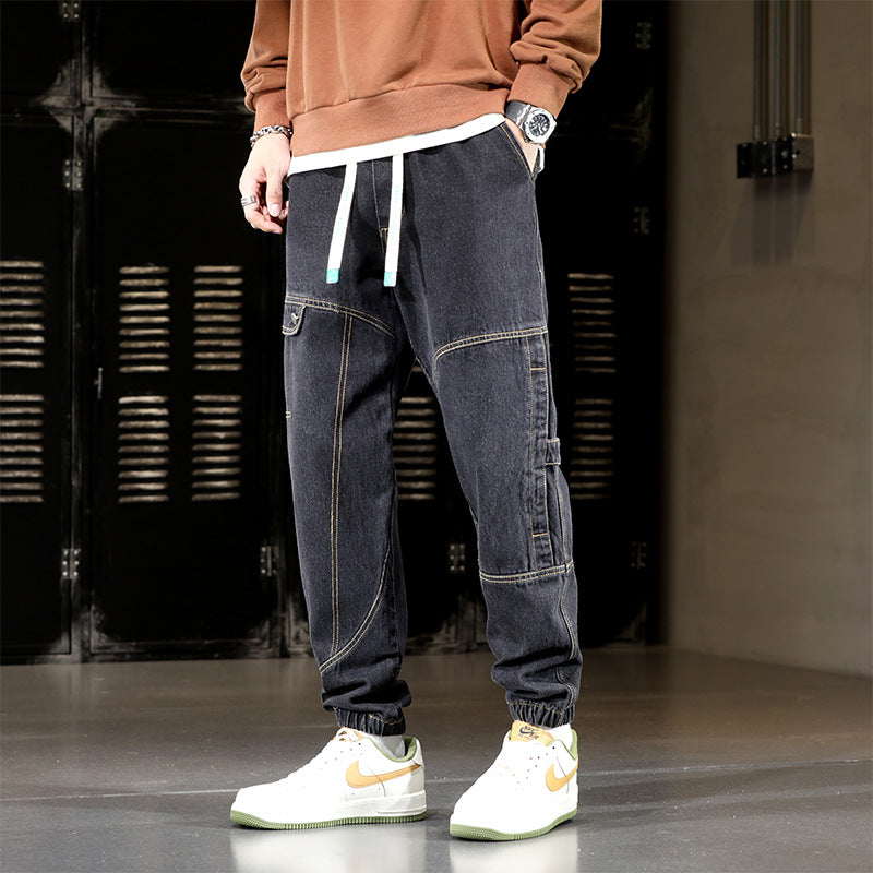 Pantalon de survêtement urbain avec cordon de serrage et revers pour homme