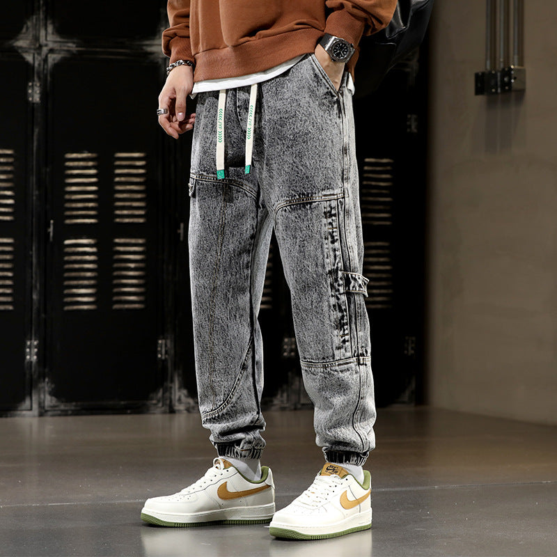 Pantalon de survêtement urbain avec cordon de serrage et revers pour homme