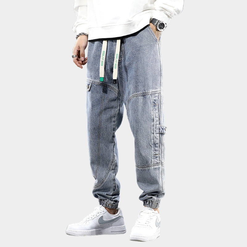 Pantalon de survêtement urbain avec cordon de serrage et revers pour homme