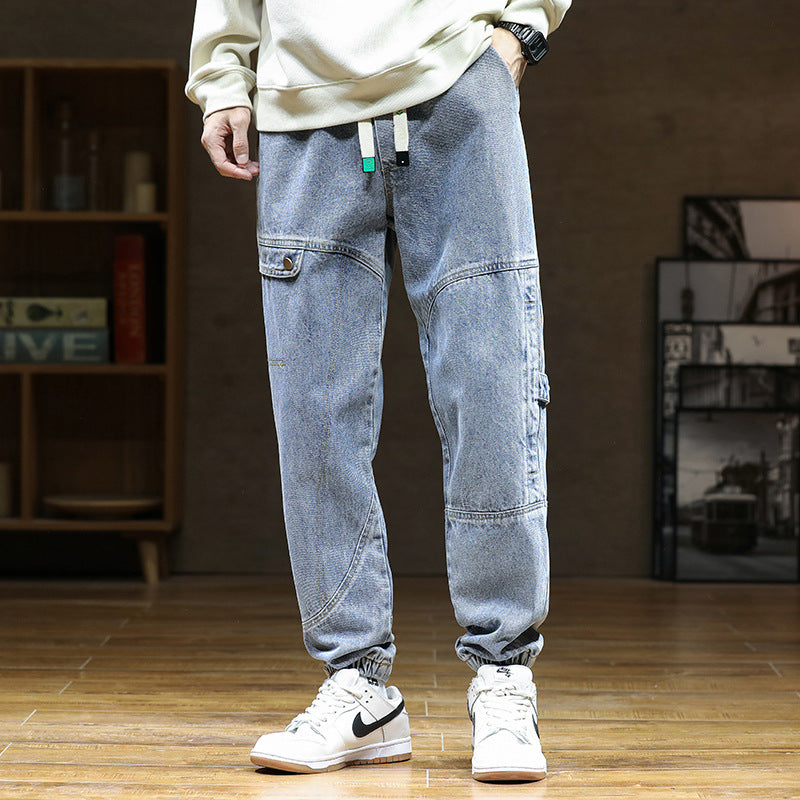 Pantalon de survêtement urbain avec cordon de serrage et revers pour homme