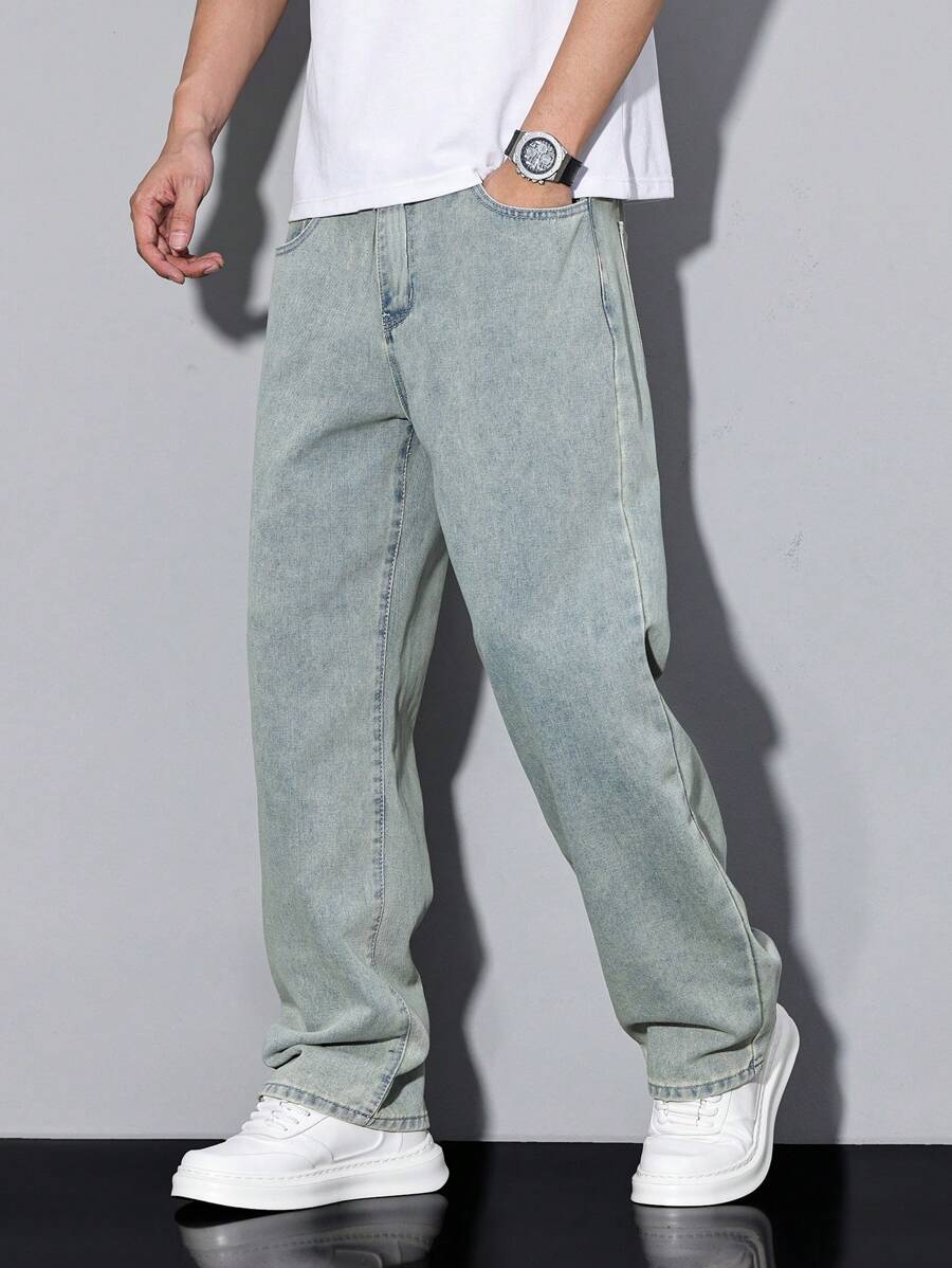 Pantalon ample droit pour homme – Denim décontracté à jambe large