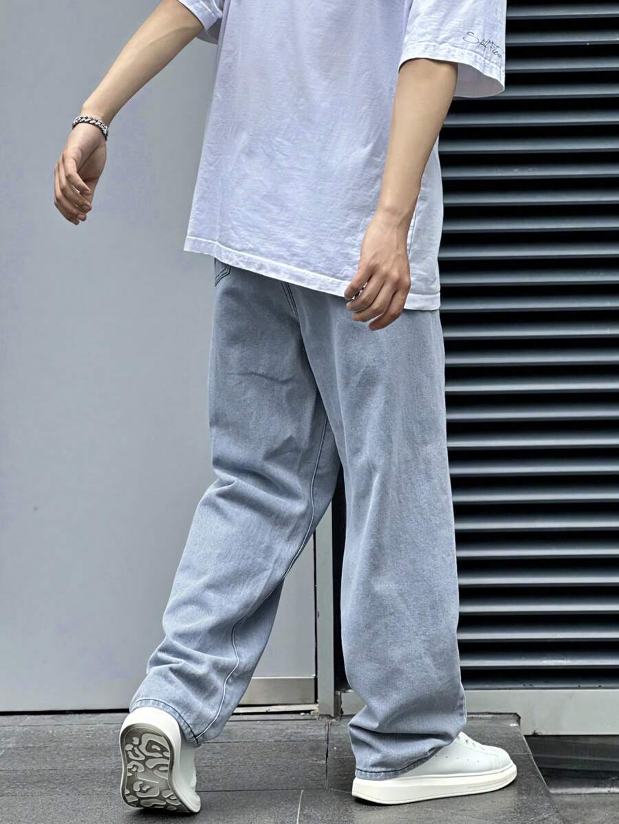 Pantalon ample droit pour homme – Denim décontracté à jambe large - 11