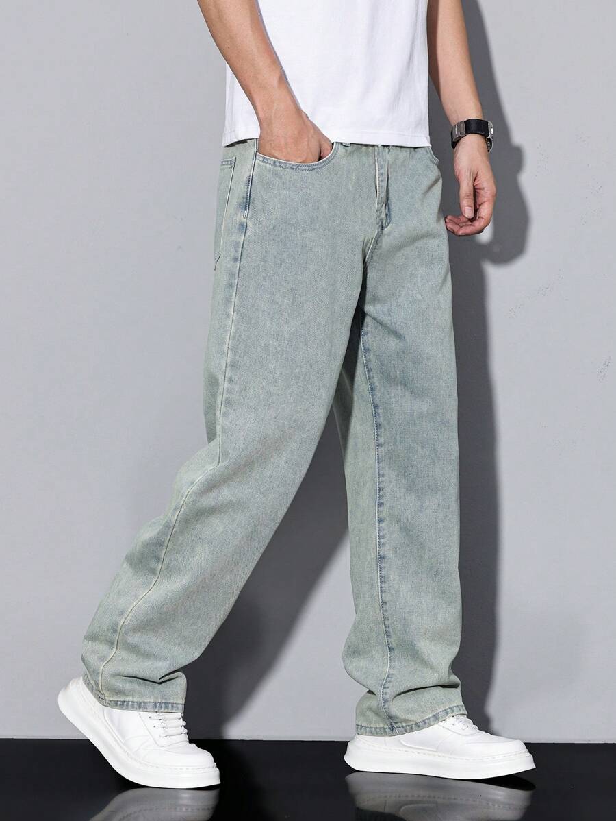 Pantalon ample droit pour homme – Denim décontracté à jambe large