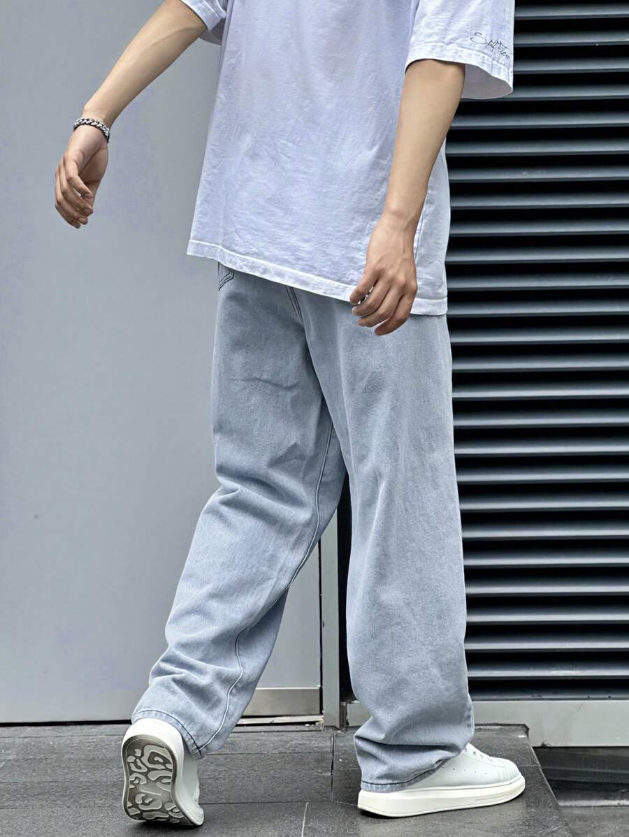 Pantalon ample droit pour homme – Denim décontracté à jambe large - 27