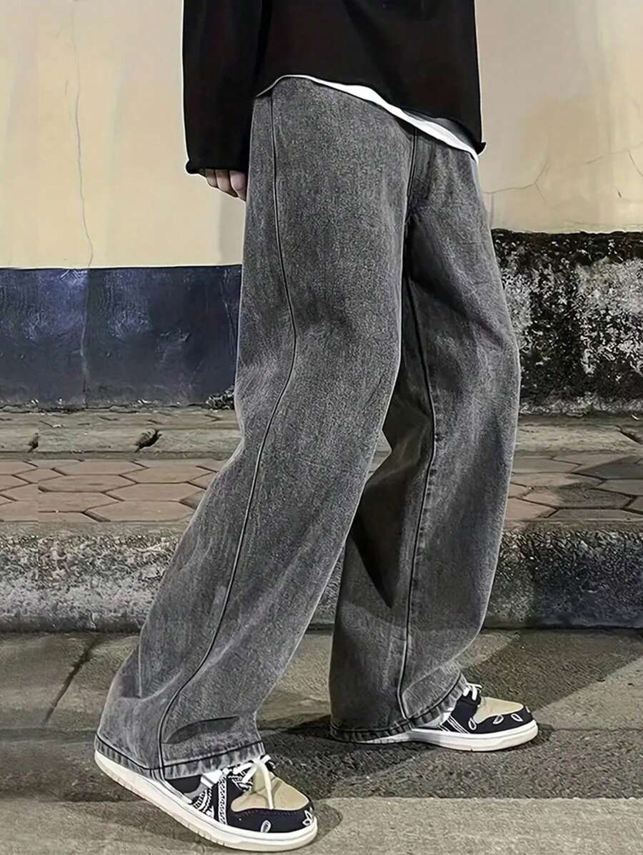 Pantalon ample droit pour homme – Denim décontracté à jambe large - 30