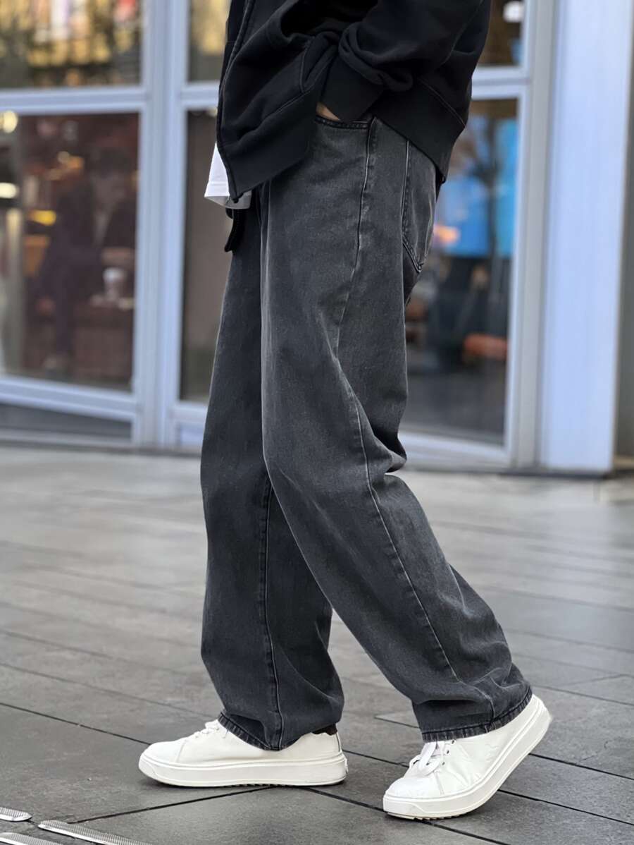 Pantalon ample droit pour homme – Denim décontracté à jambe large - 4
