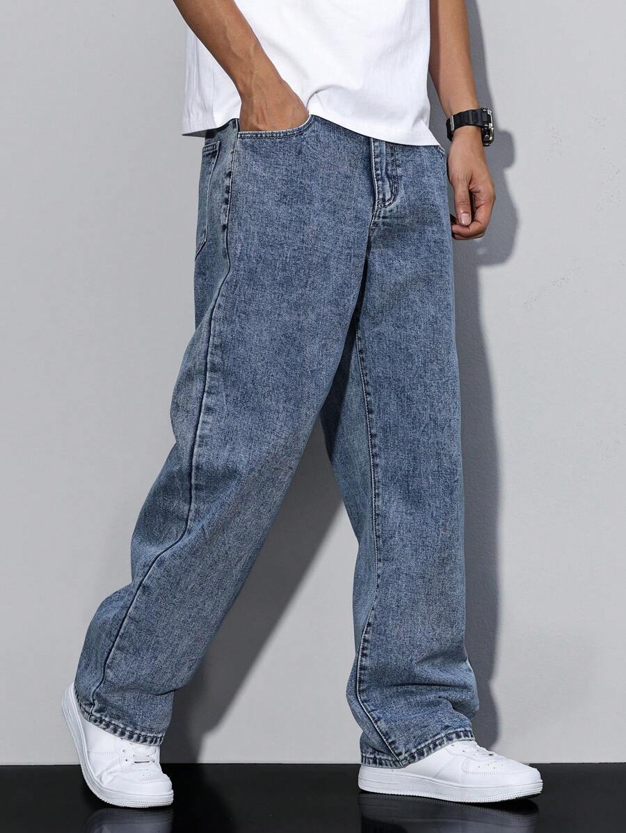 Pantalon ample droit pour homme – Denim décontracté à jambe large - 90