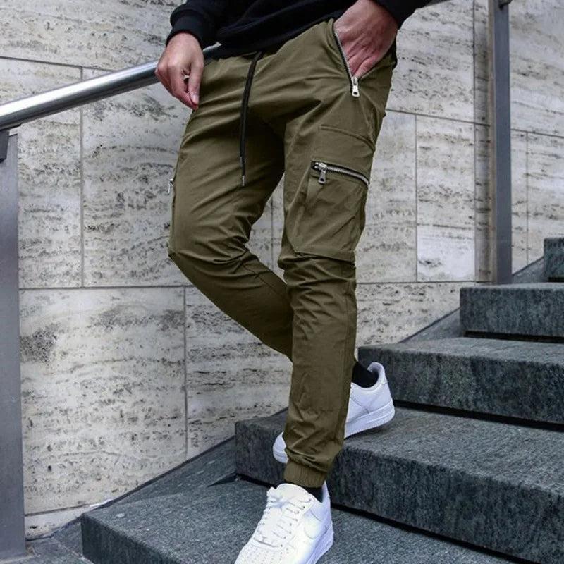 Pantalon cargo à cordon de serrage – Coupe fuselée avec poches zippées pour homme