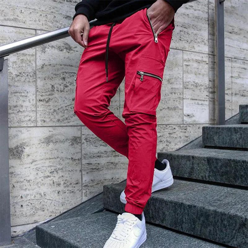 Pantalon cargo à cordon de serrage – Coupe fuselée avec poches zippées pour homme