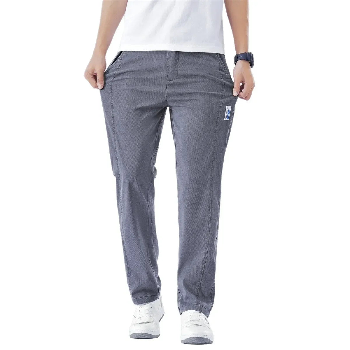 Pantalon droit décontracté à taille élastique pour homme - Vêtements amples d'été