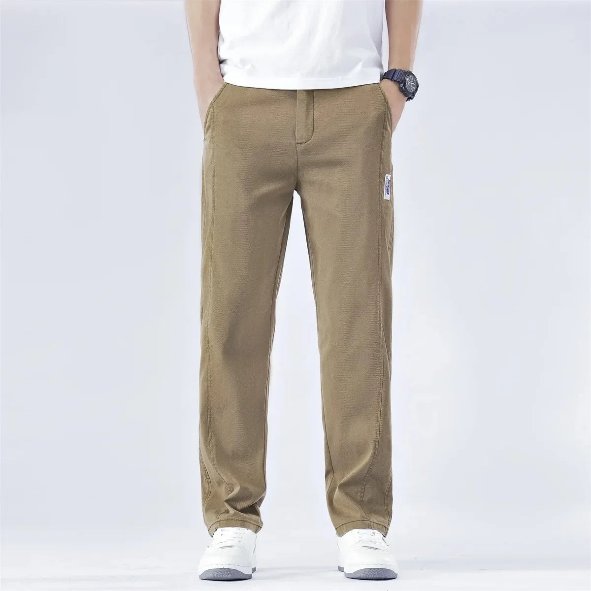 Pantalon droit décontracté à taille élastique pour homme - Vêtements amples d'été