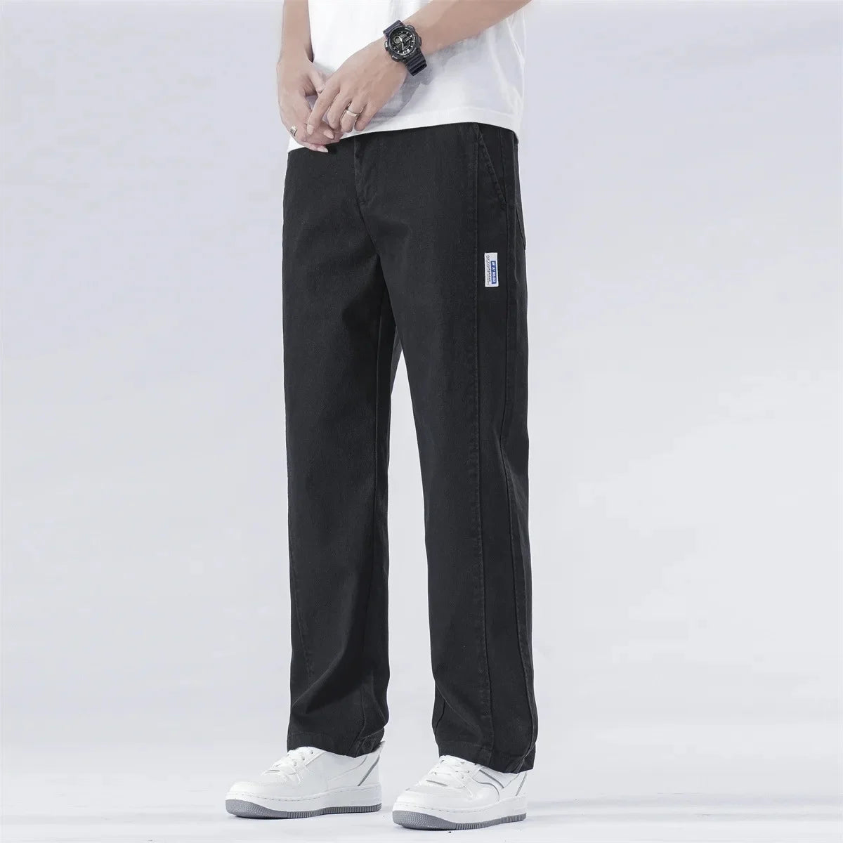 Pantalon droit décontracté à taille élastique pour homme - Vêtements amples d'été