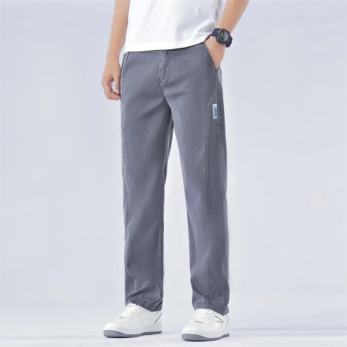 Pantalon droit décontracté à taille élastique pour homme - Vêtements amples d'été