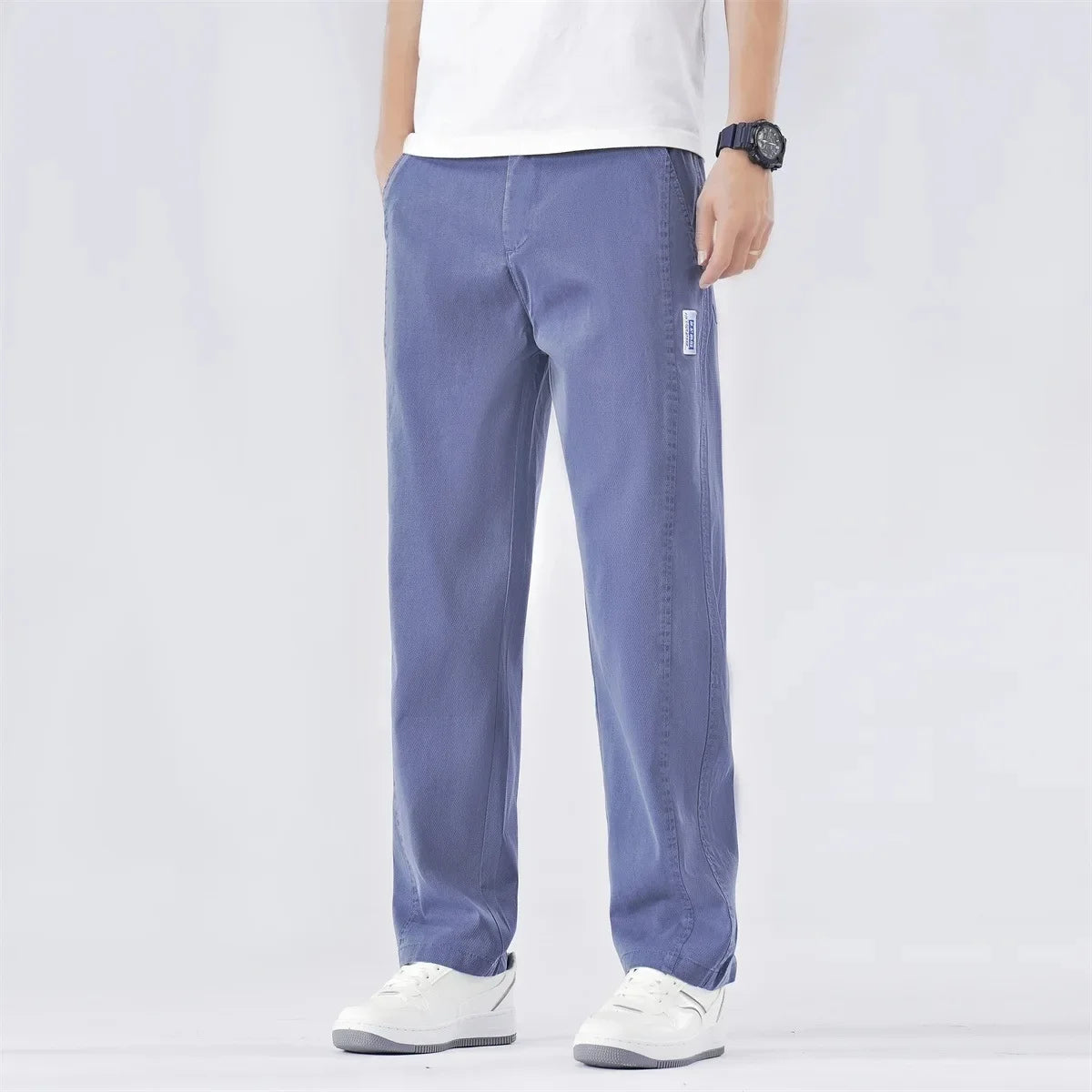 Pantalon droit décontracté à taille élastique pour homme - Vêtements amples d'été