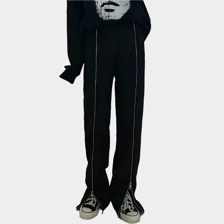 Pantalon droit décontracté drapé taille haute noir pour homme