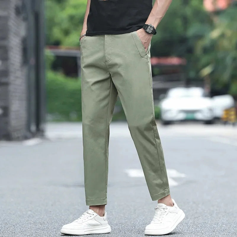 Pantalon droit décontracté en coton extensible pour homme - Vêtements frais et respirants