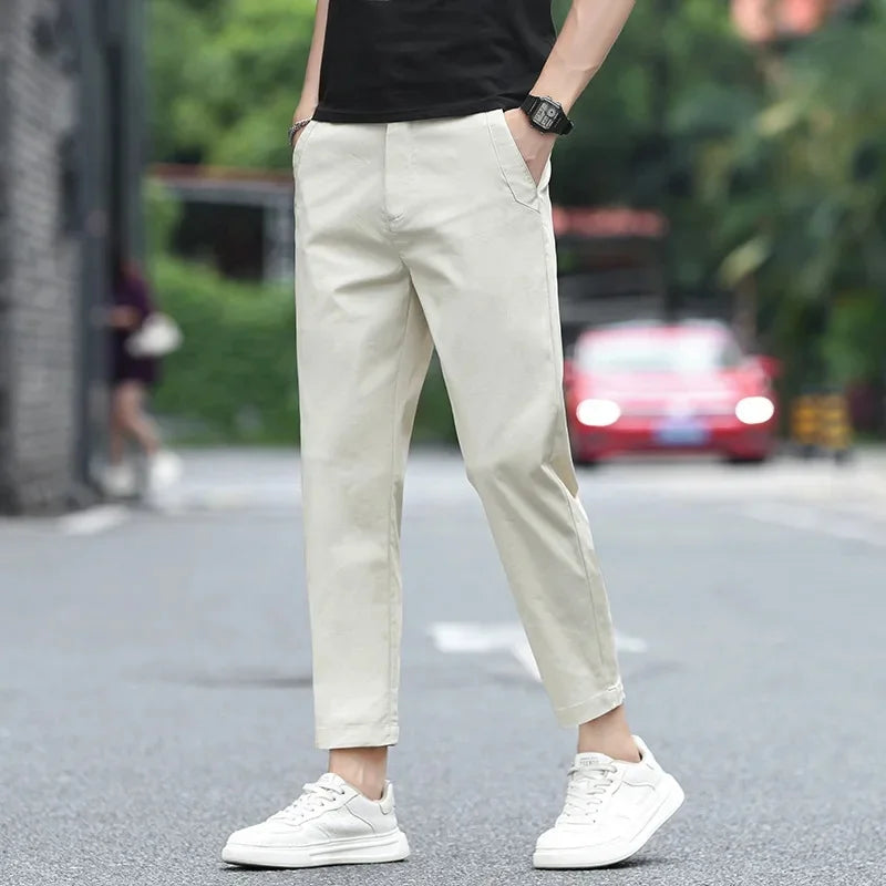 Pantalon droit décontracté en coton extensible pour homme - Vêtements frais et respirants